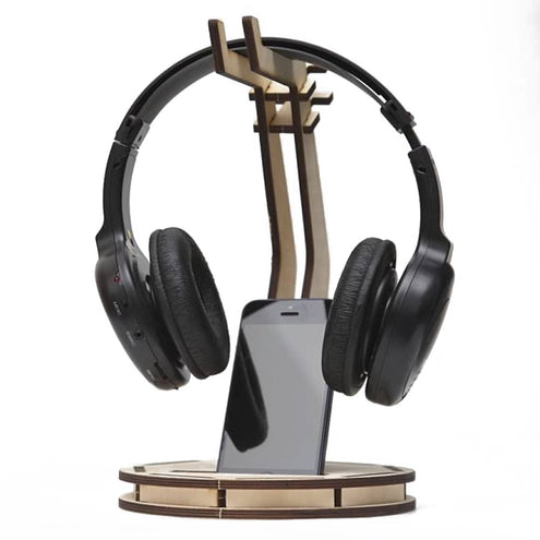 Diy Desk Sound Station Laser Cut Headphone Stand Wooden Headset Hanger