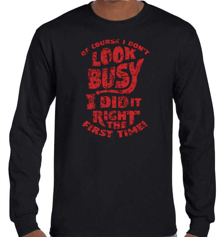 black shirt with red writing