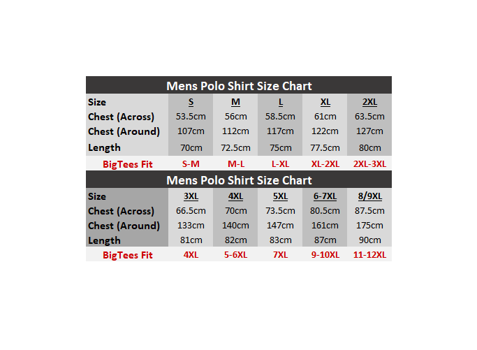 Mens Polo Size Chart