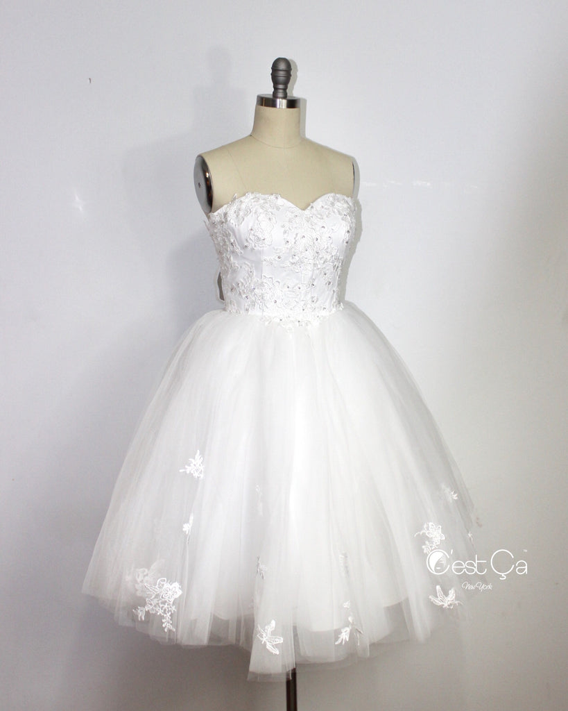 Amanda Snow White Wedding Tulle Lace Dress - Midi – C'est Ça New York