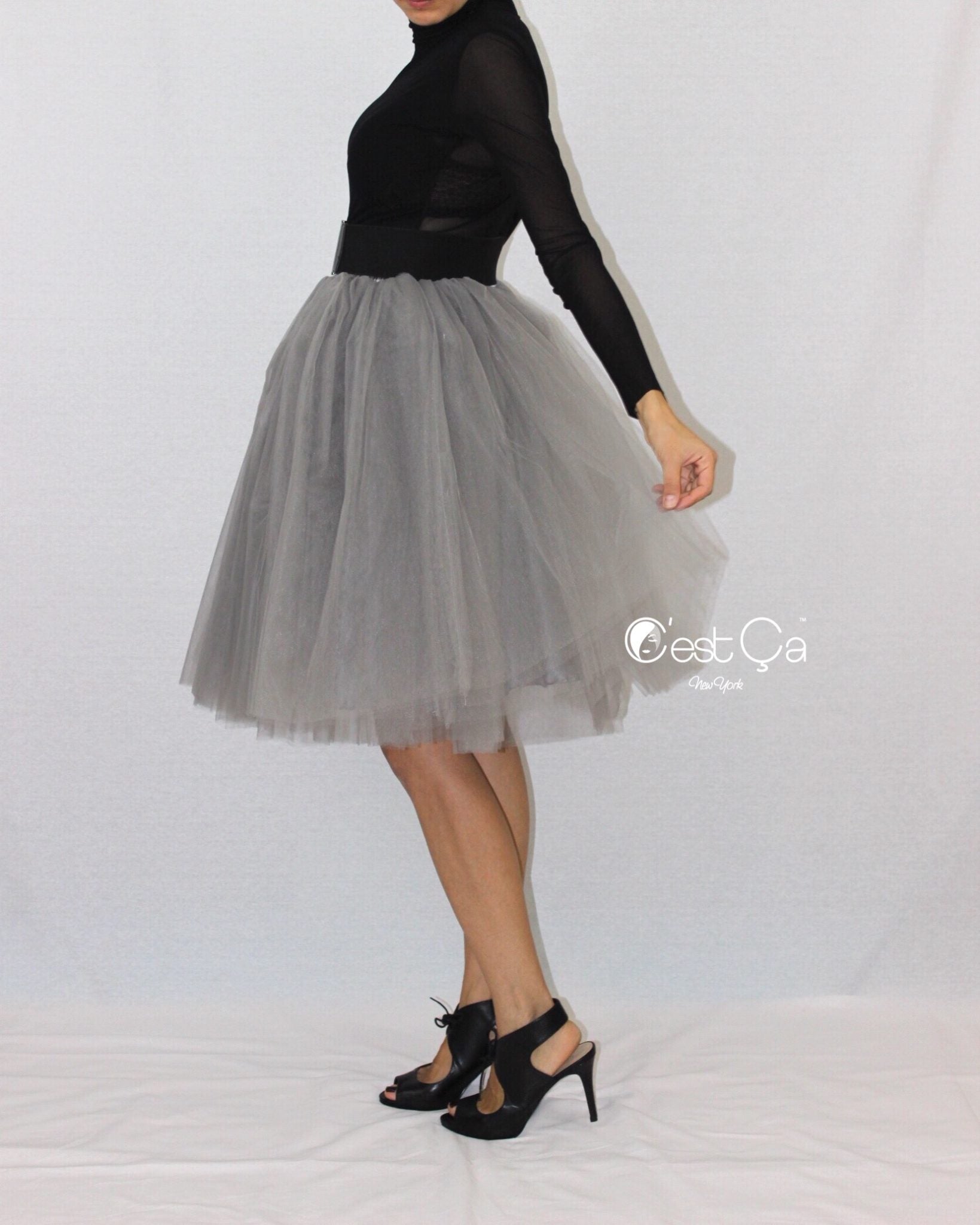 Clarisa Ash Gray Tulle Skirt Midi Cest Ça New York 7052