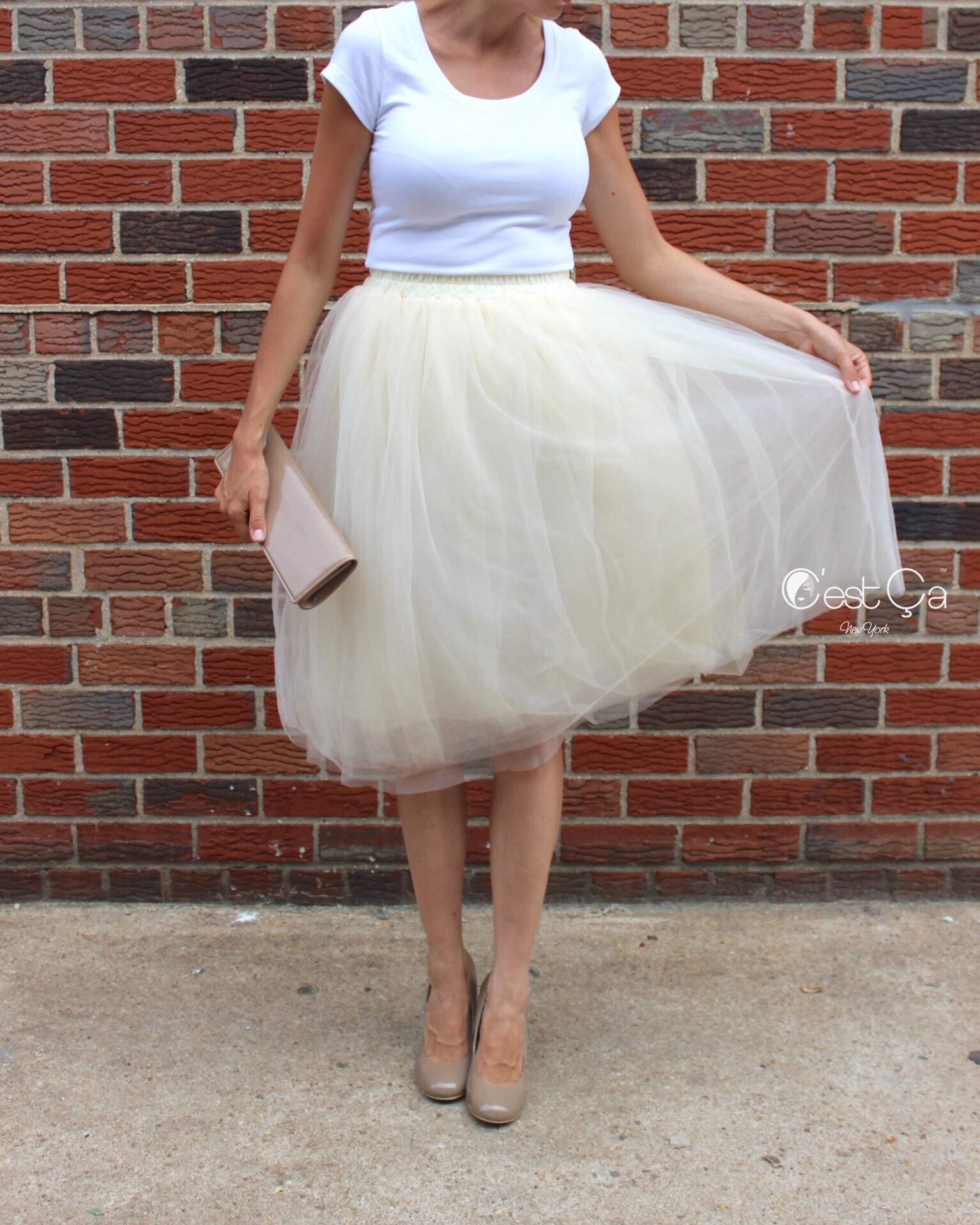 Claire Champagne Soft Tulle Skirt - Below Knee Midi – C'est Ça New York