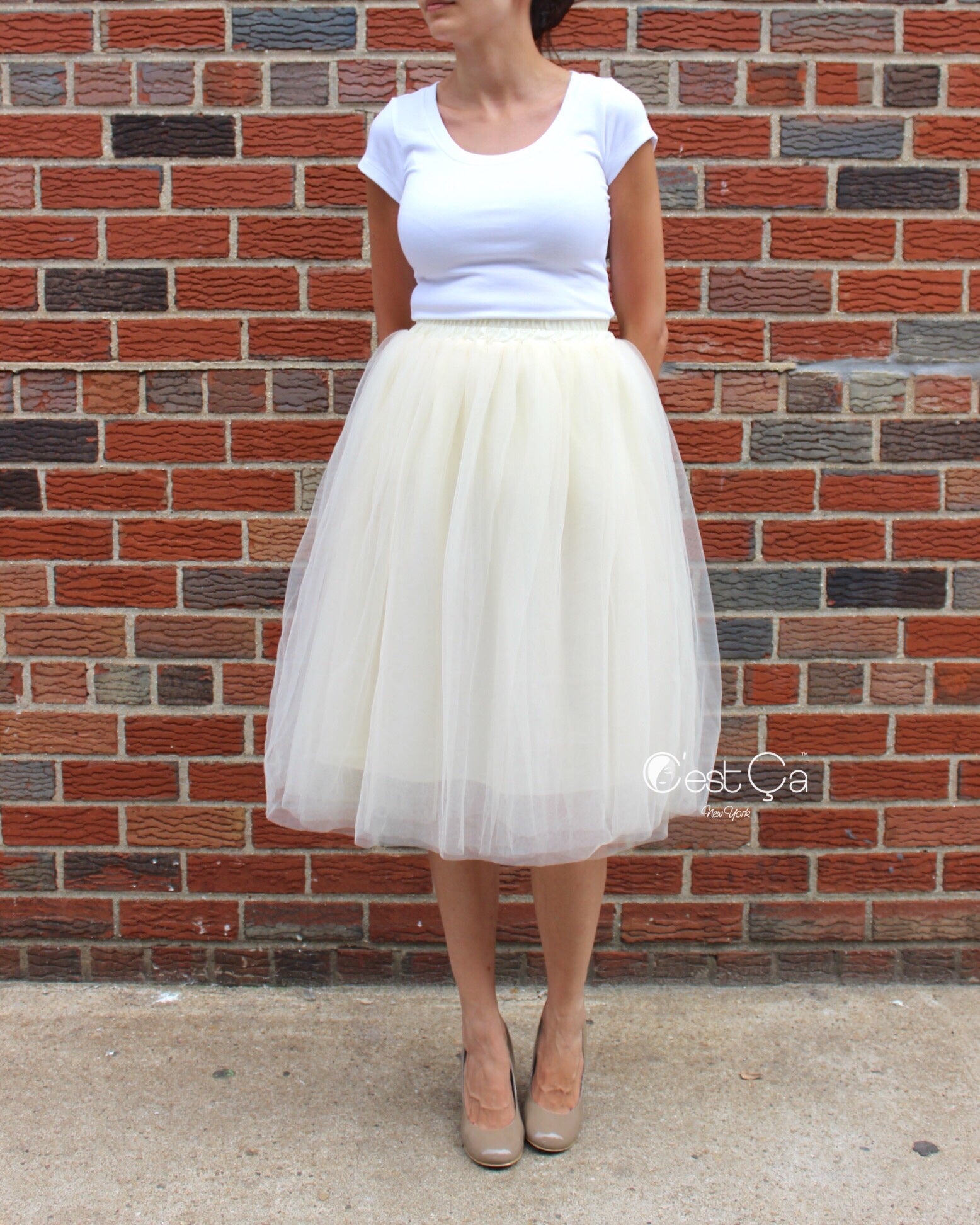 Claire Champagne Soft Tulle Skirt Below Knee Midi Cest Ça New York 8272