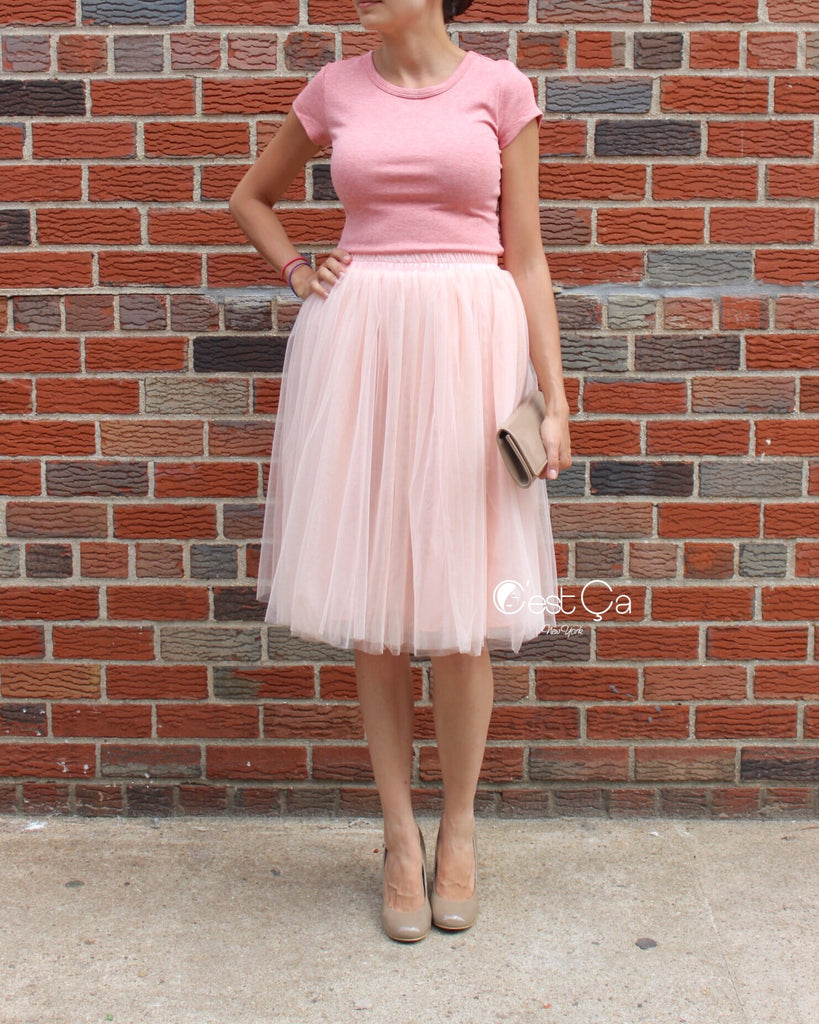 Claire Blush Pink Shimmery Soft Tulle Skirt Midi Cest Ça New York 7508