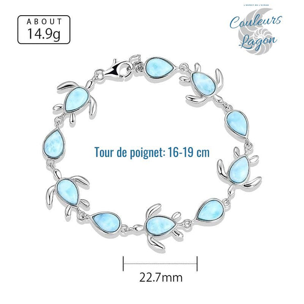 Couleurs Lagon - Bracelet Argent s925 et Larimar Sérénité TORTUES