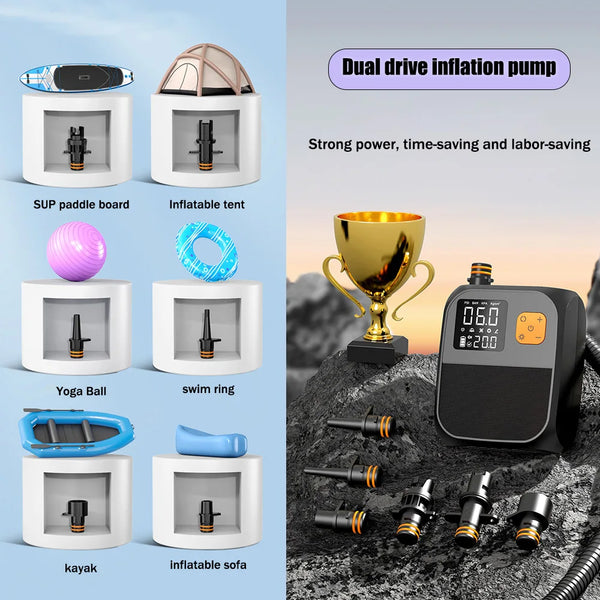 Double debit de gonflage - Pompe Électrique Rechargeable 25 PSI – Haute Performance et Polyvalence - Couleurs Lagon