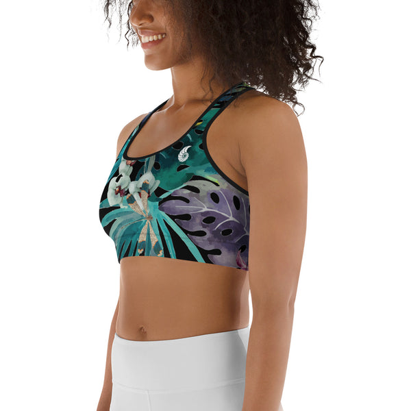 Brassière de Sport Couleurs Lagon NOIR FLORAL LIBELLULE