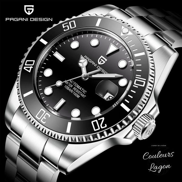 gros plan BW - Montre Luxe Analogique Automatique à Quartz SUBMARINER INOX