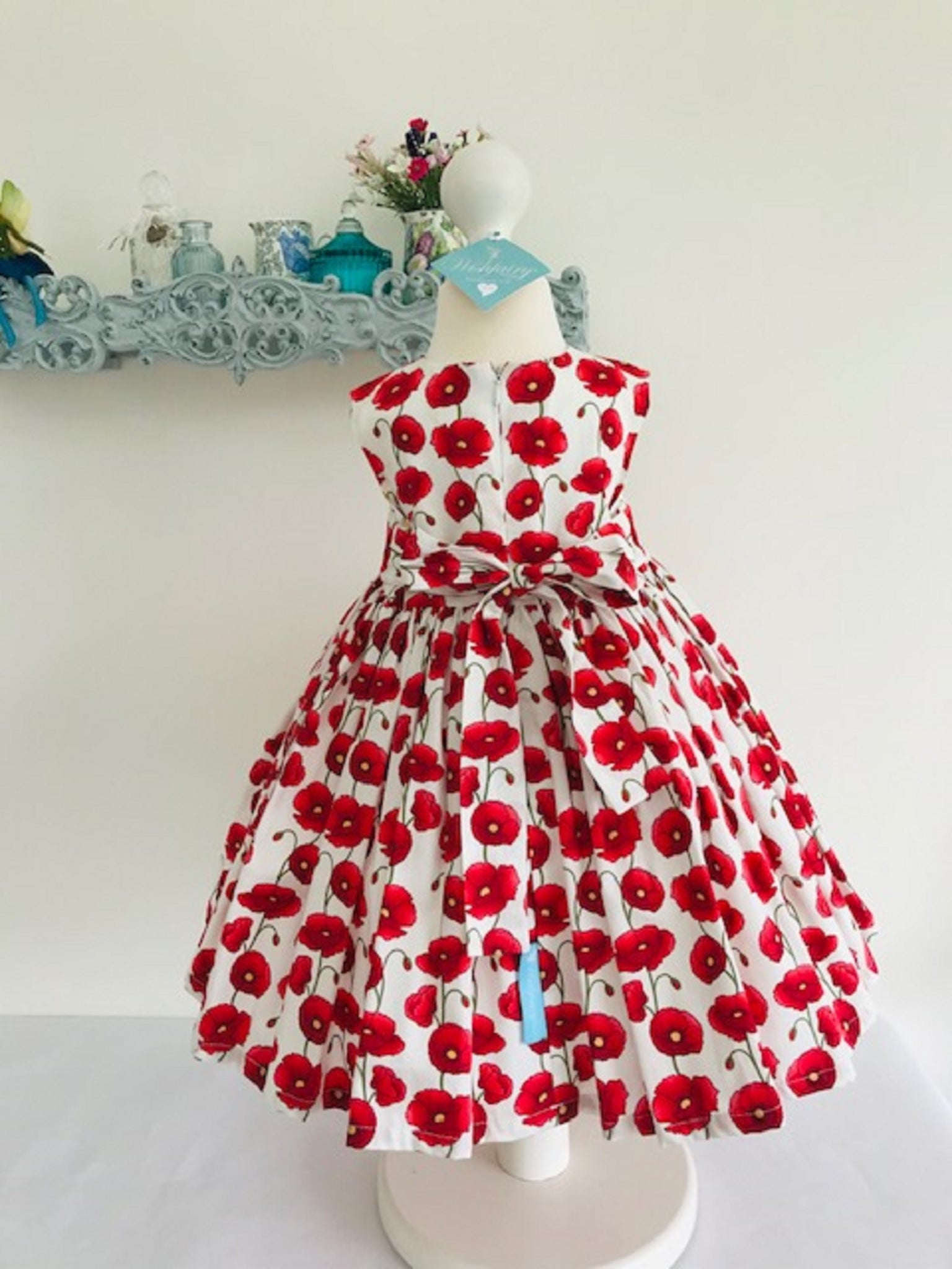 white dress with poppies