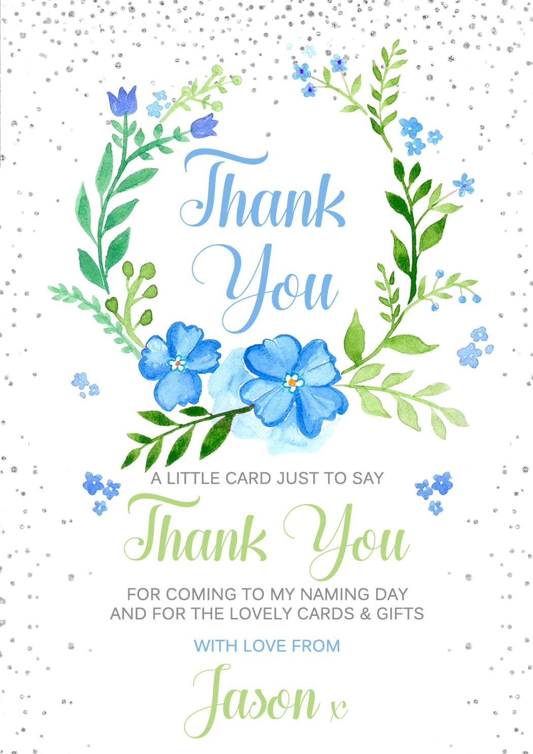 Christening Birthday Easter Thank You Cards Cute Floral Wreath ...