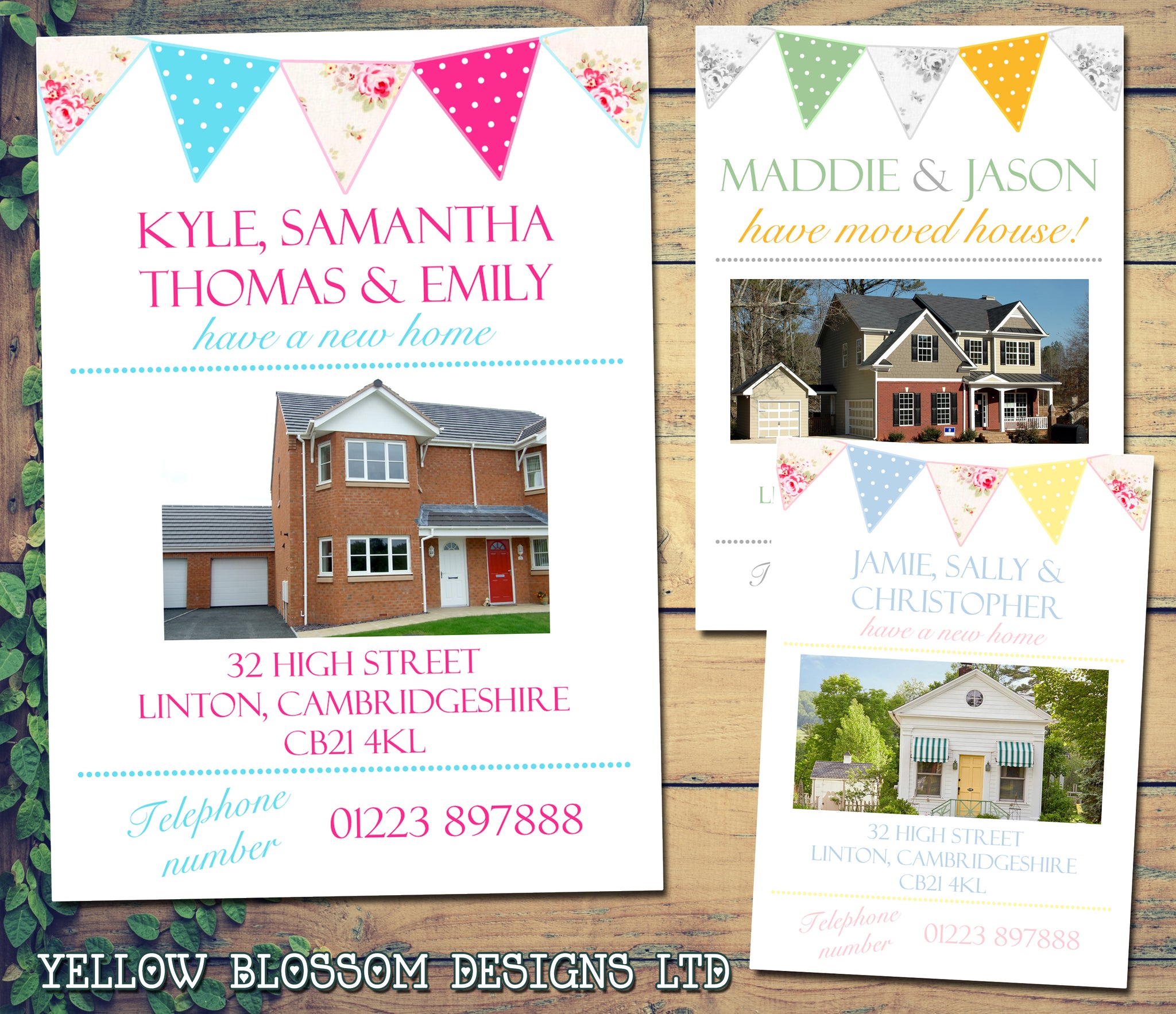 Home Photo Bunting Shabby Chic Vintage Personalised Moving House Within Moving Home Cards Template