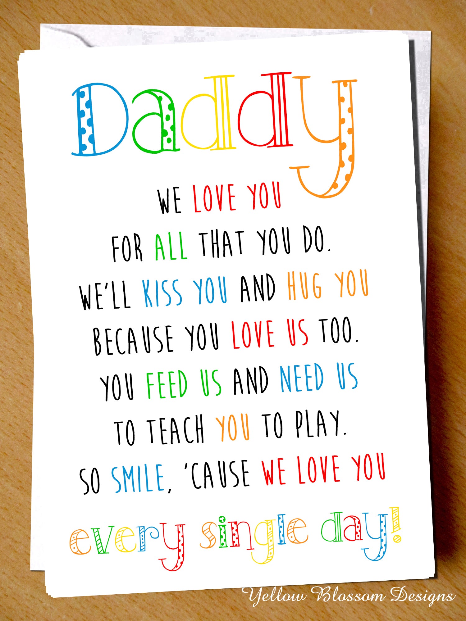 Daddy I We Love You For All That You Do Fathers Day Card Dad Birthday Yellowblossomdesignsltd