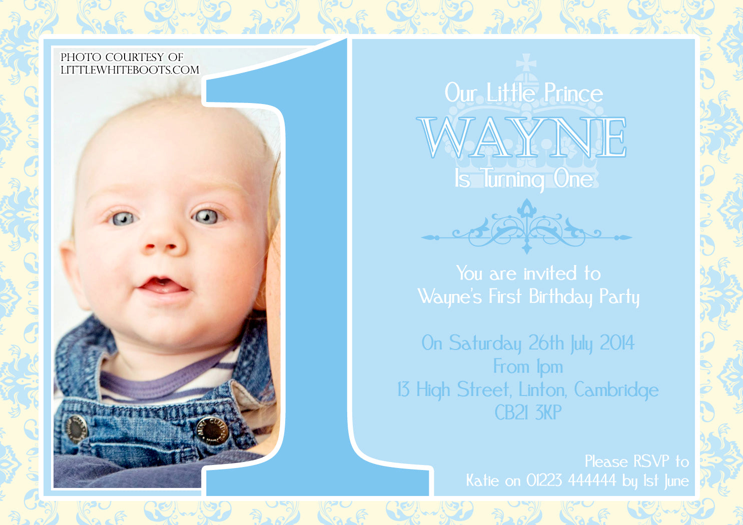 First 1st ONE Pink Blue Baby Invitations - Children's Kids Child Birth ...