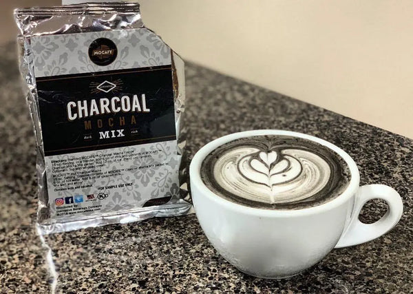 The dark color of our charcoal mocha mix is ideal for latte art.