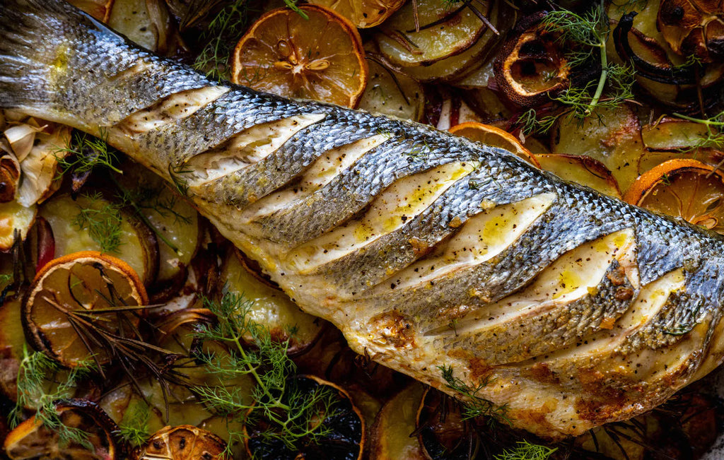 Seabass with Citrus, Potatoes & Garlic | Pipers Farm Good Friday Seafood Recipe