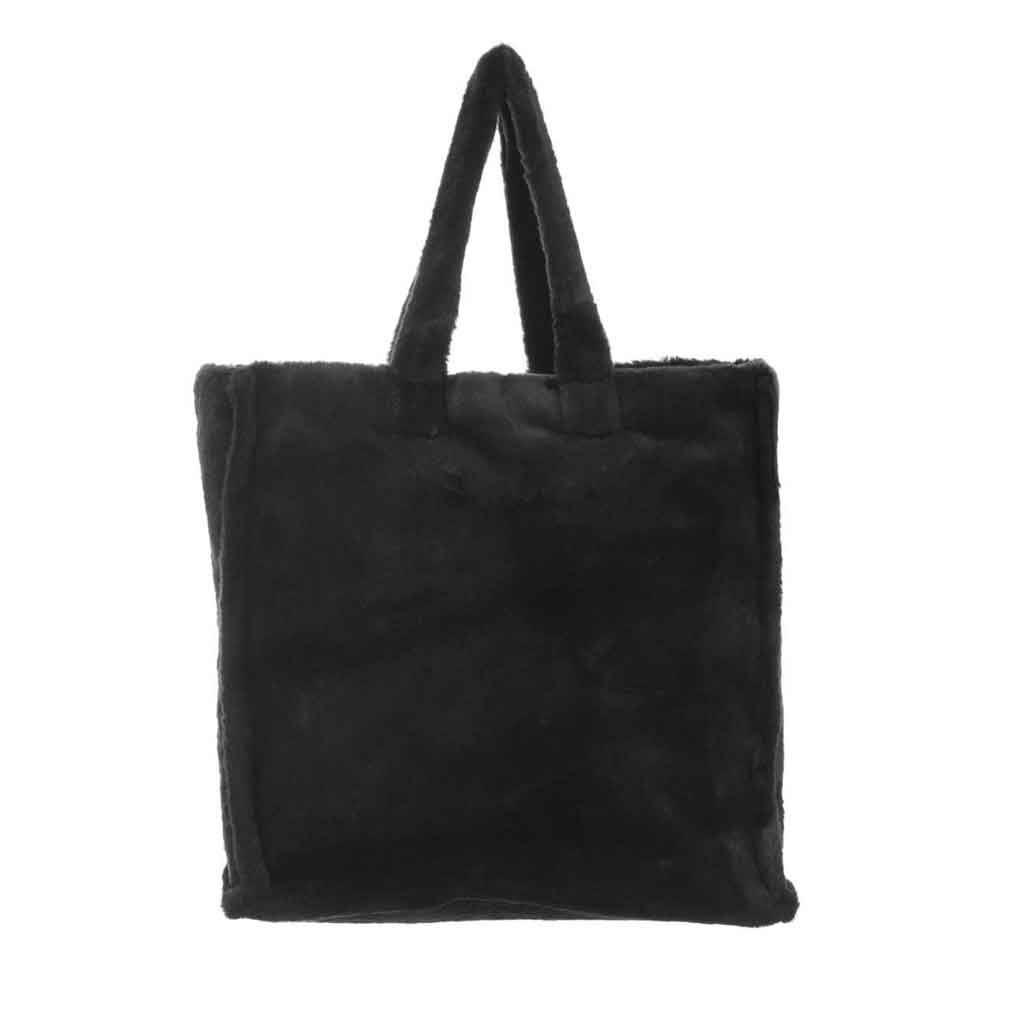 weiche Shopper Tasche aus veganem Fell, Farbe black