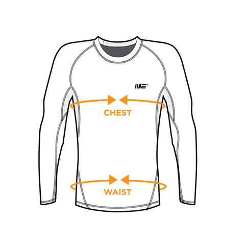 Mens compression long sleeve rash guard - size guide