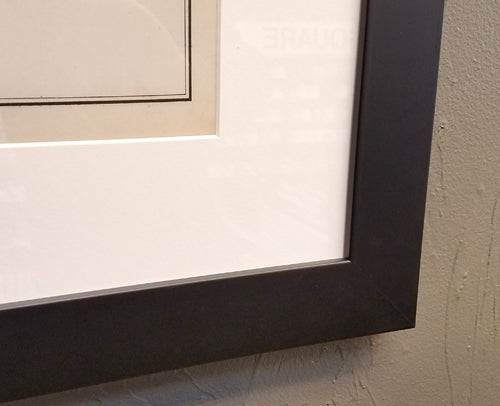 Custom/Archival Basic Black Frame Corner with Matting: Smooth Black Finish on Simple, Modern, Squared Profile