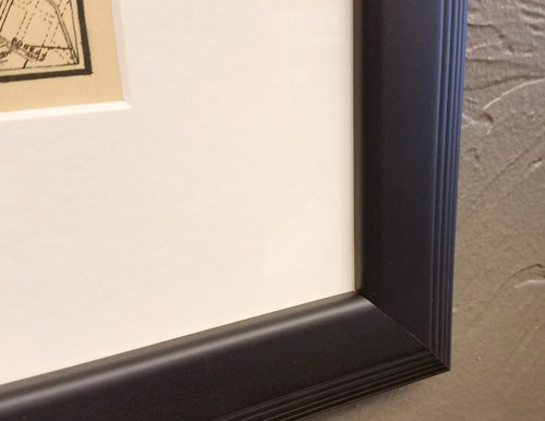 Custom/Archival Black Stepped Frame Corner with Matting: Smooth Black Finish on Tiered Profile