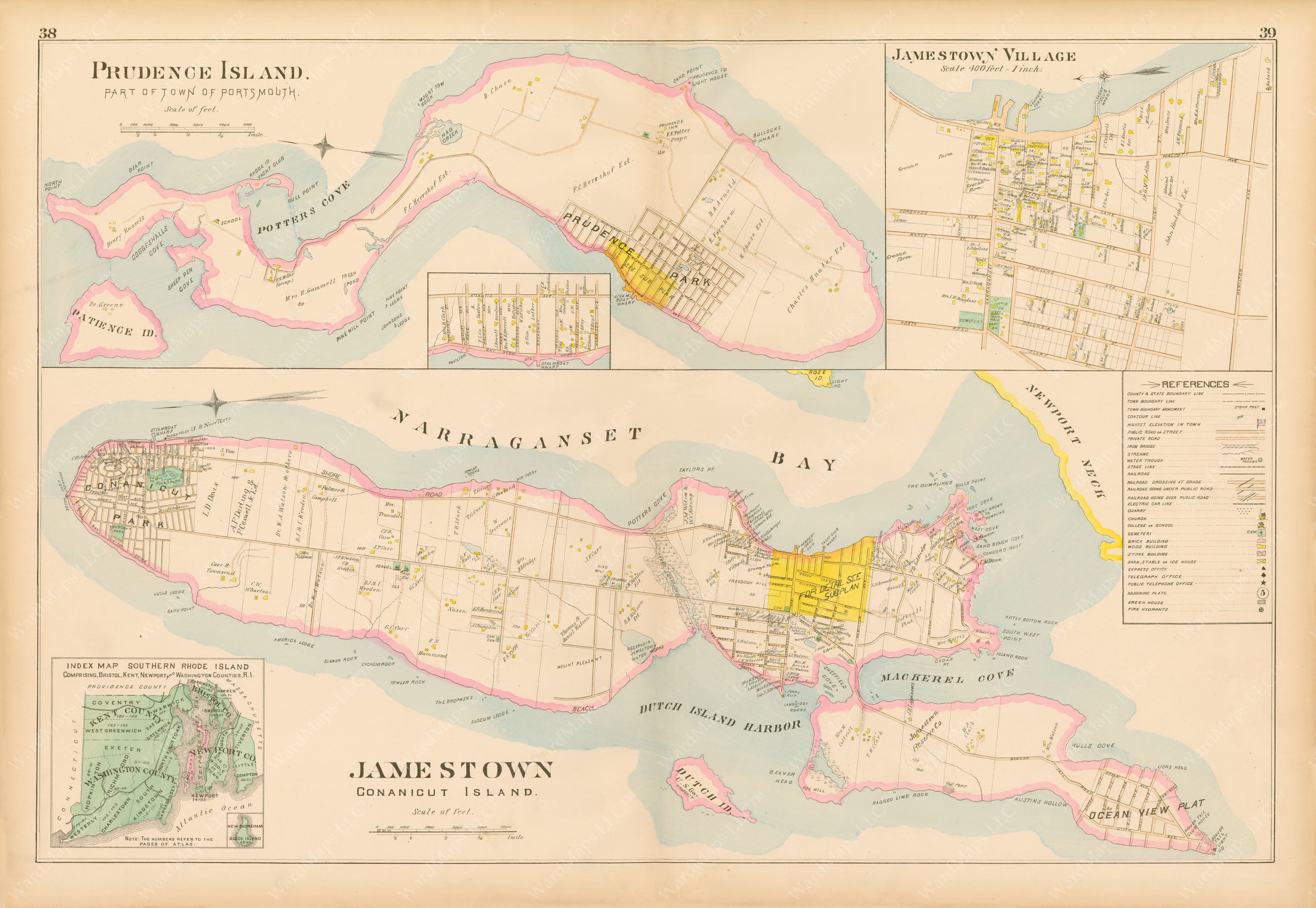 Jamestown And Portsmouth Rhode Island 1895 WardMapsGifts By WardMaps LLC   Wmark Jamestownr 