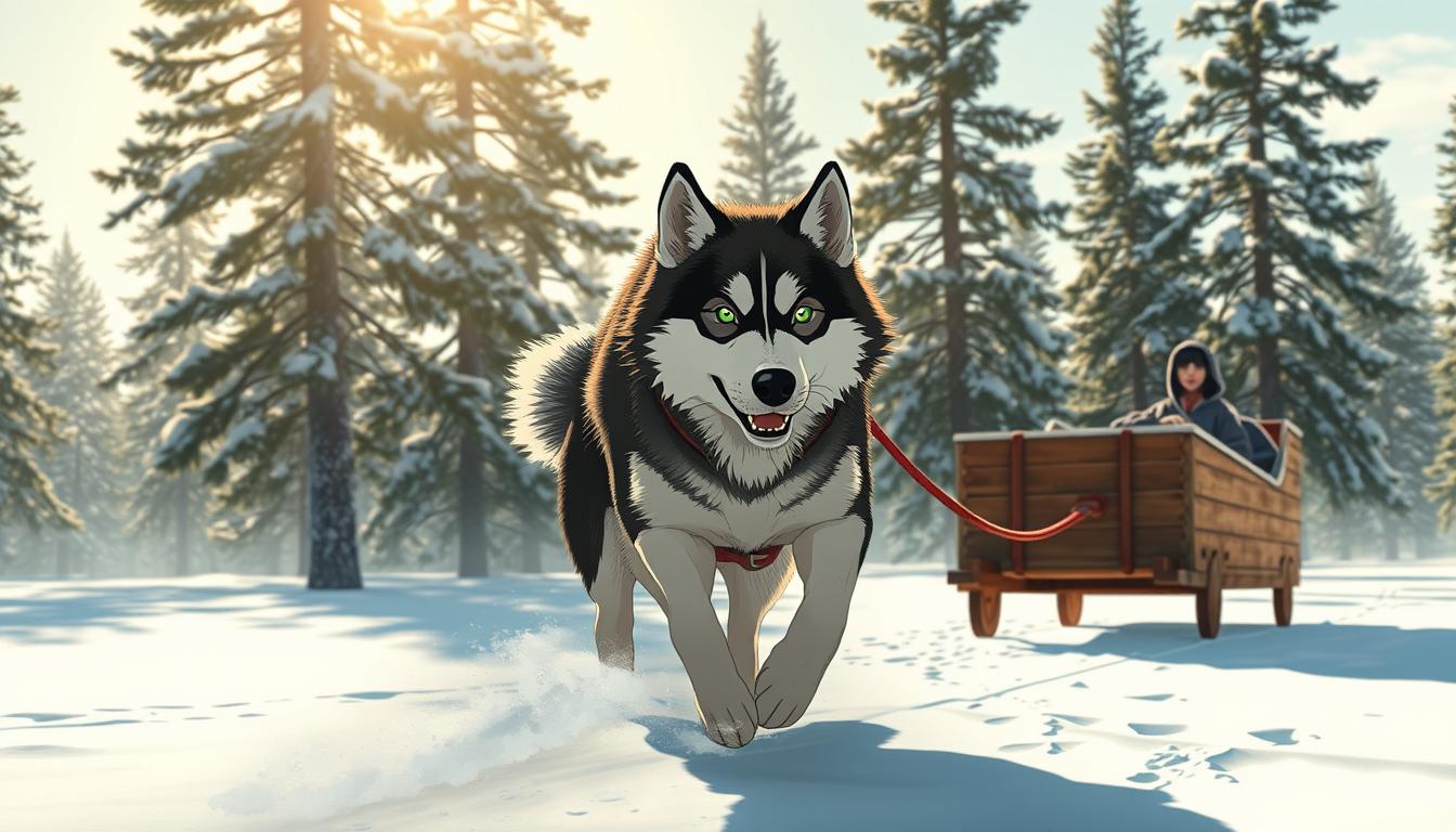husky sibérie tirant un traîneau