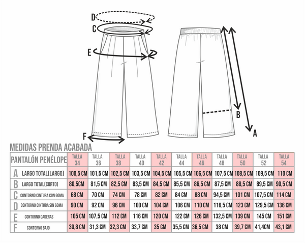 tabla de medidas del pantalon penelope sisa patterns