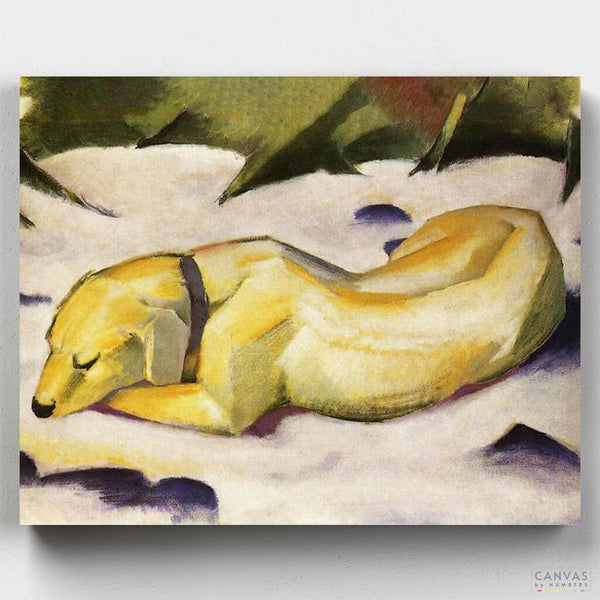 Dog Lying in the Snow, expressionist artwork from Franz Marc