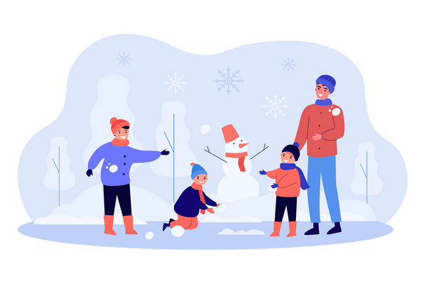 Illustration of a family having a snowball fight