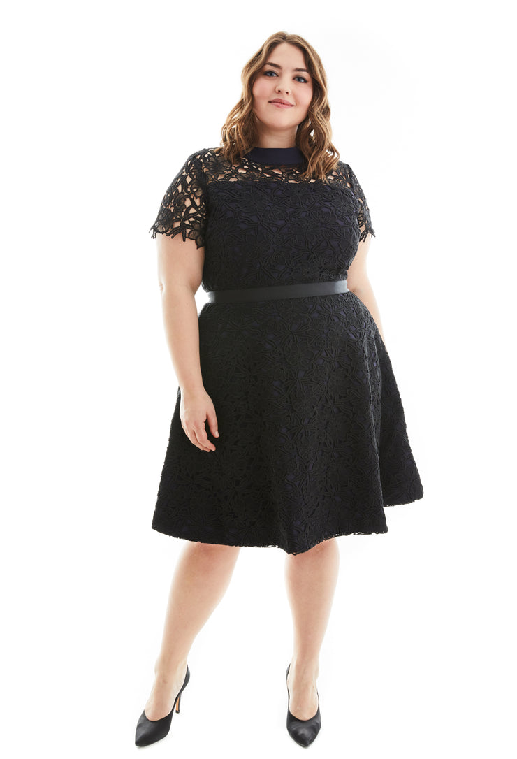 SALLY LACE & COTTON PLUS SIZE LBD DRESS