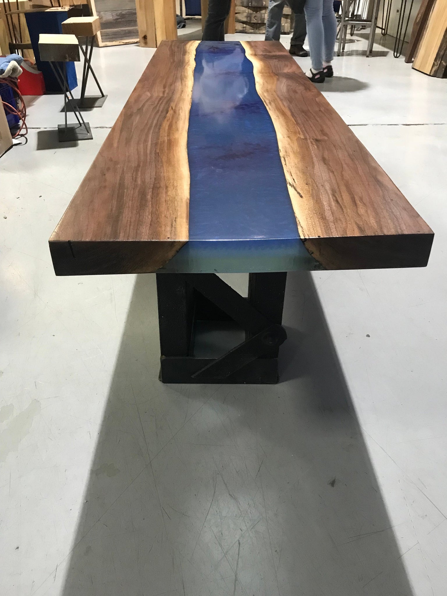 Blue Epoxy Resin Custom Table with Walnut Live Edge – Chicago Fabrications