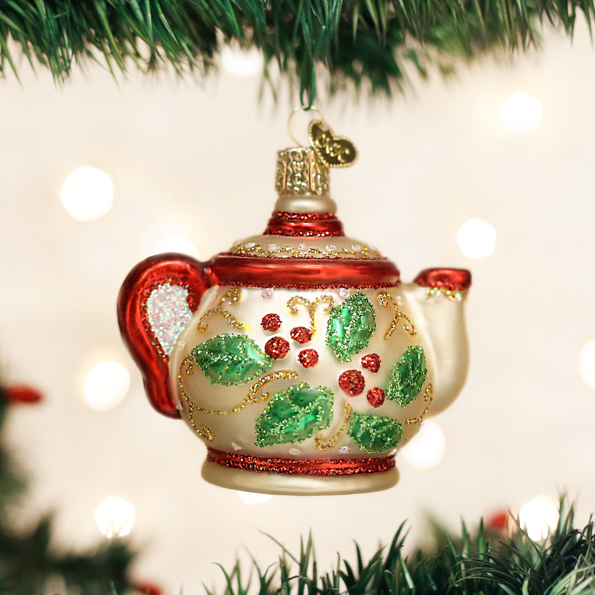 Holly Teapot Ornament