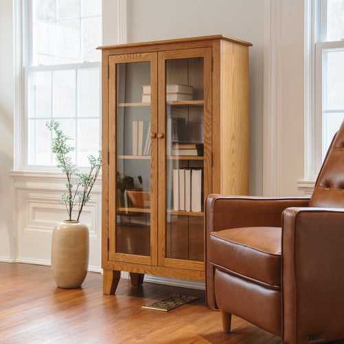 Bookcase with Glass Doors and Tapered Leg