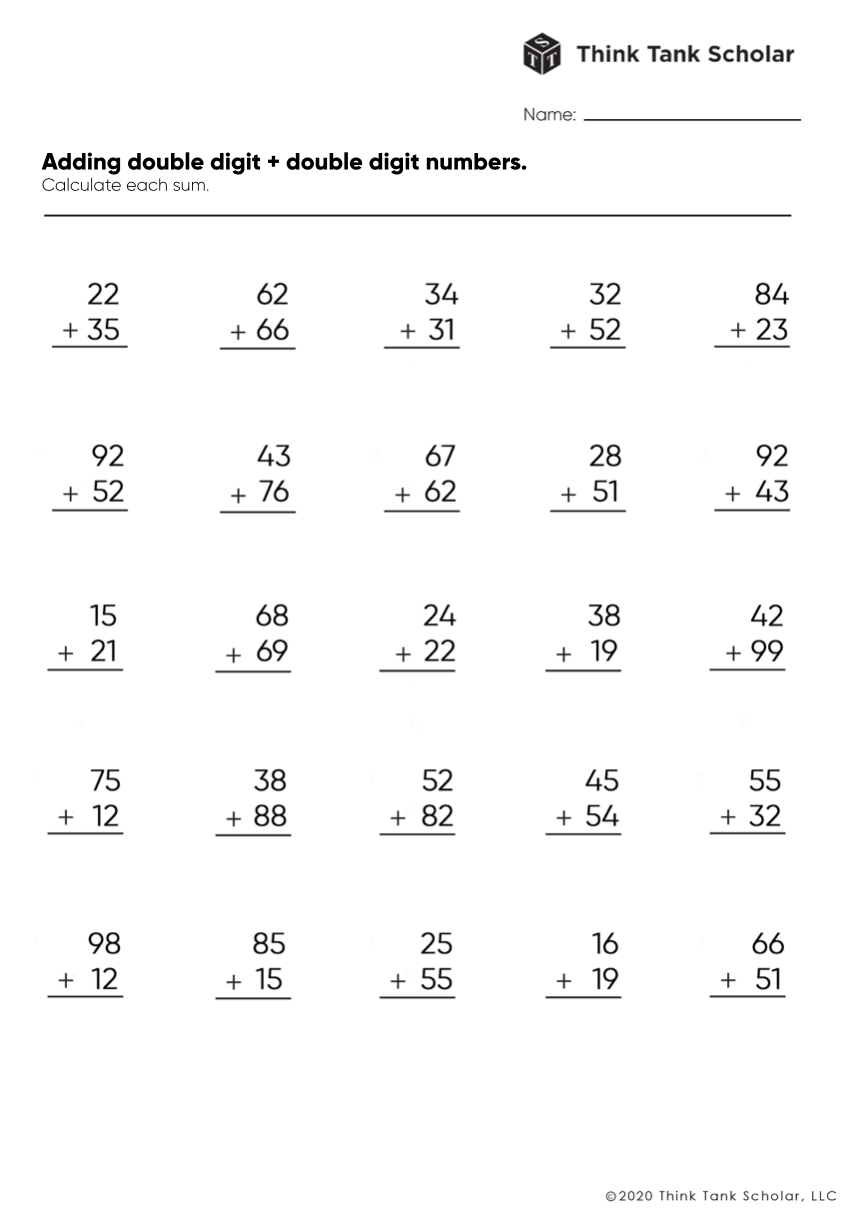 addition worksheets exercises printable pdf free think tank scholar