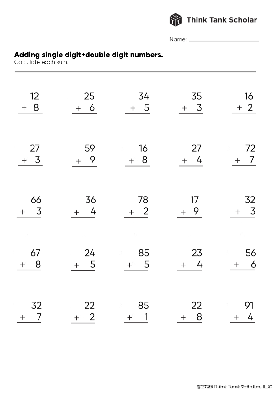 math worksheets addition 1st grade