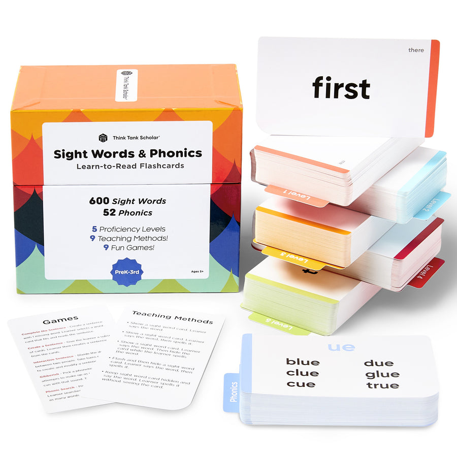 652 Sight Words/Phonics Flash Cards, Learn to Read: CVC Blends, Short/Long Vowel Sounds, Dolch & Fry High Frequency Site Words + Games: Preschool PreK Kindergarten 1st 2nd 3rd Grade