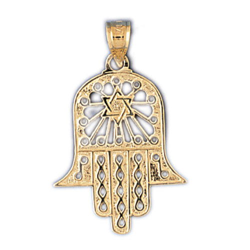 14K Gold Hamsa Hand Pendant w/Jewish Star — Mitzvahland.com