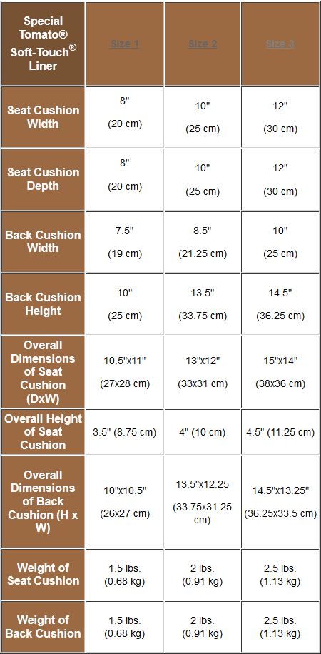 Special Tomato Soft Touch Liner Dimensions | Tadpole Adaptive