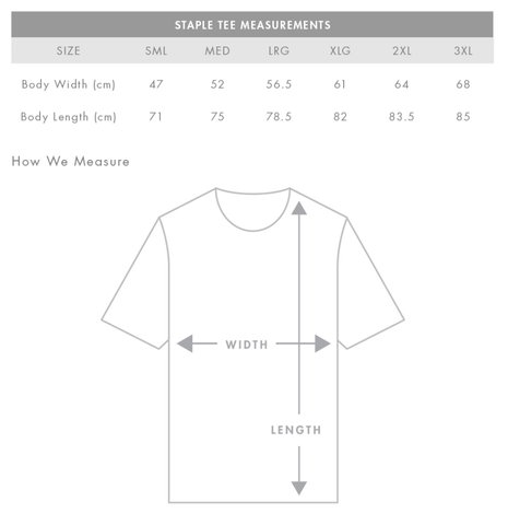 Staple TShirt Sizing