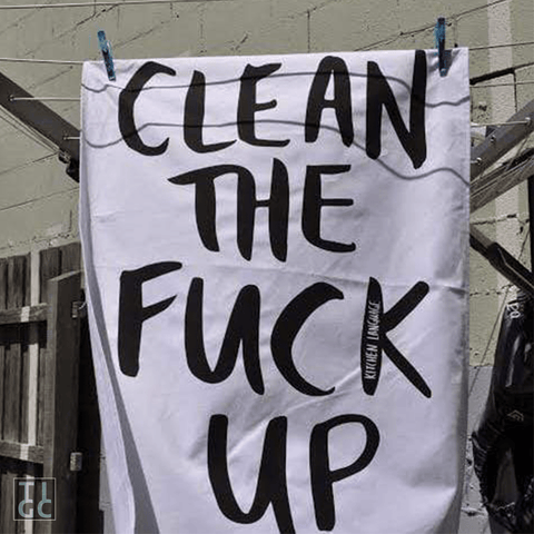 clean the fuck up tea towel inappropriate gift