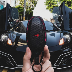 Luxo Custom Premium Full Grain Handstitched Leather 3 Button Smart Key Fob Keyless Case Cover Glove Holder for Mclaren