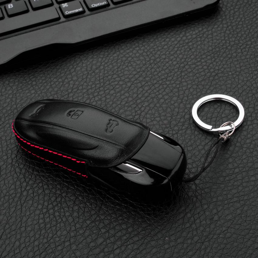 Handmade Leather Car Key Fob Remote Case Cover Glove With Keychain For Tesla Model X