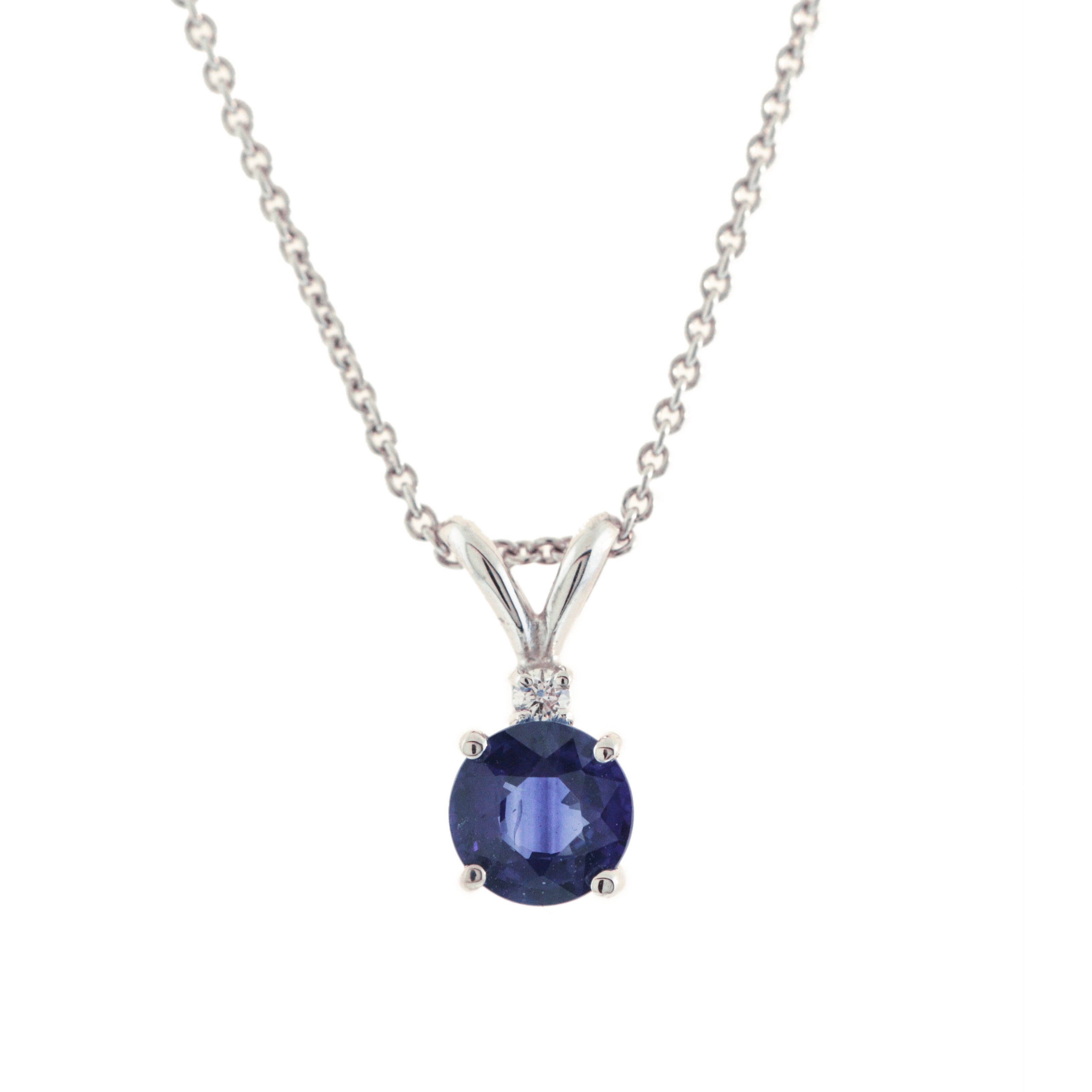 Round Sapphire and Diamond Pendant