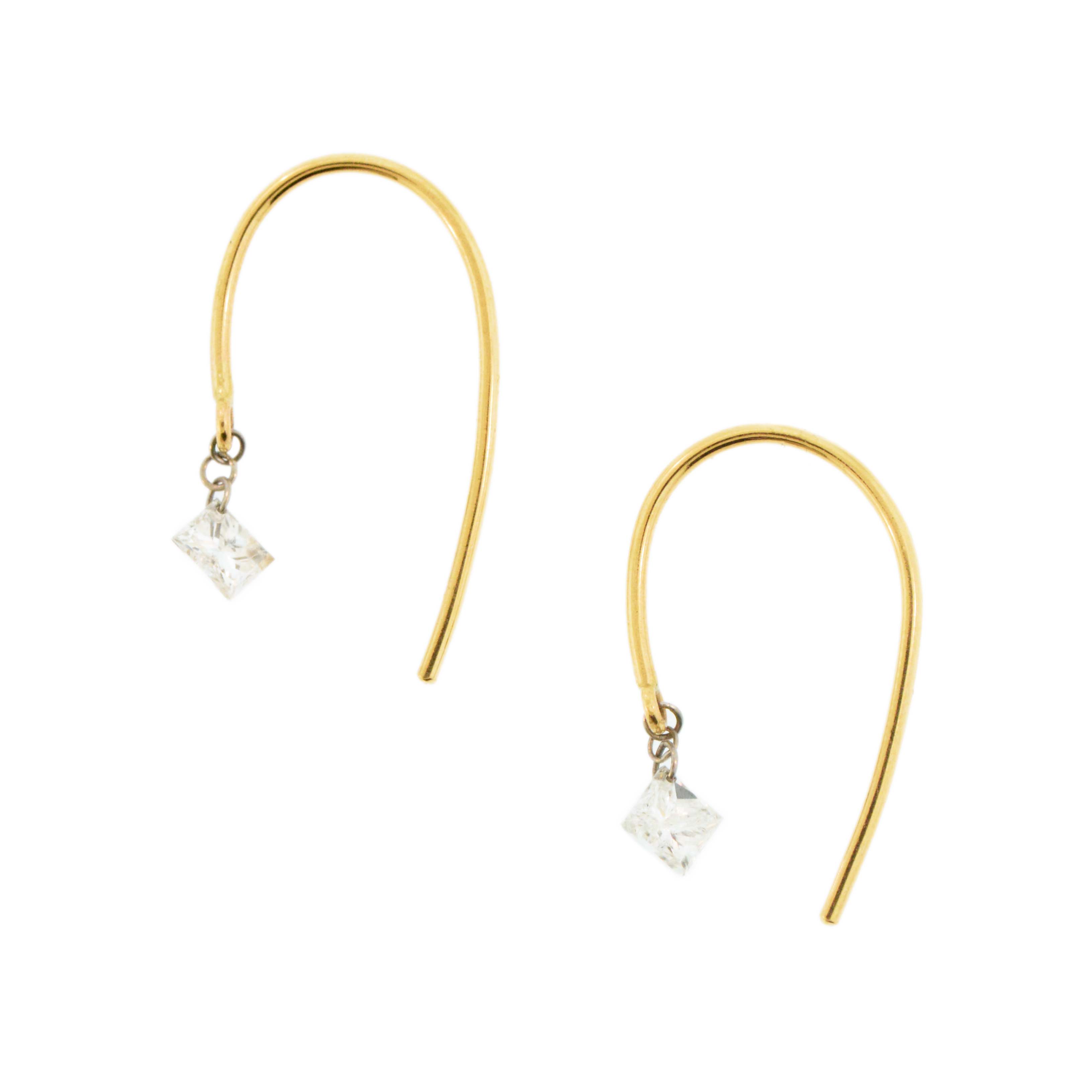 Princess Cut Diamond Hook Earrings