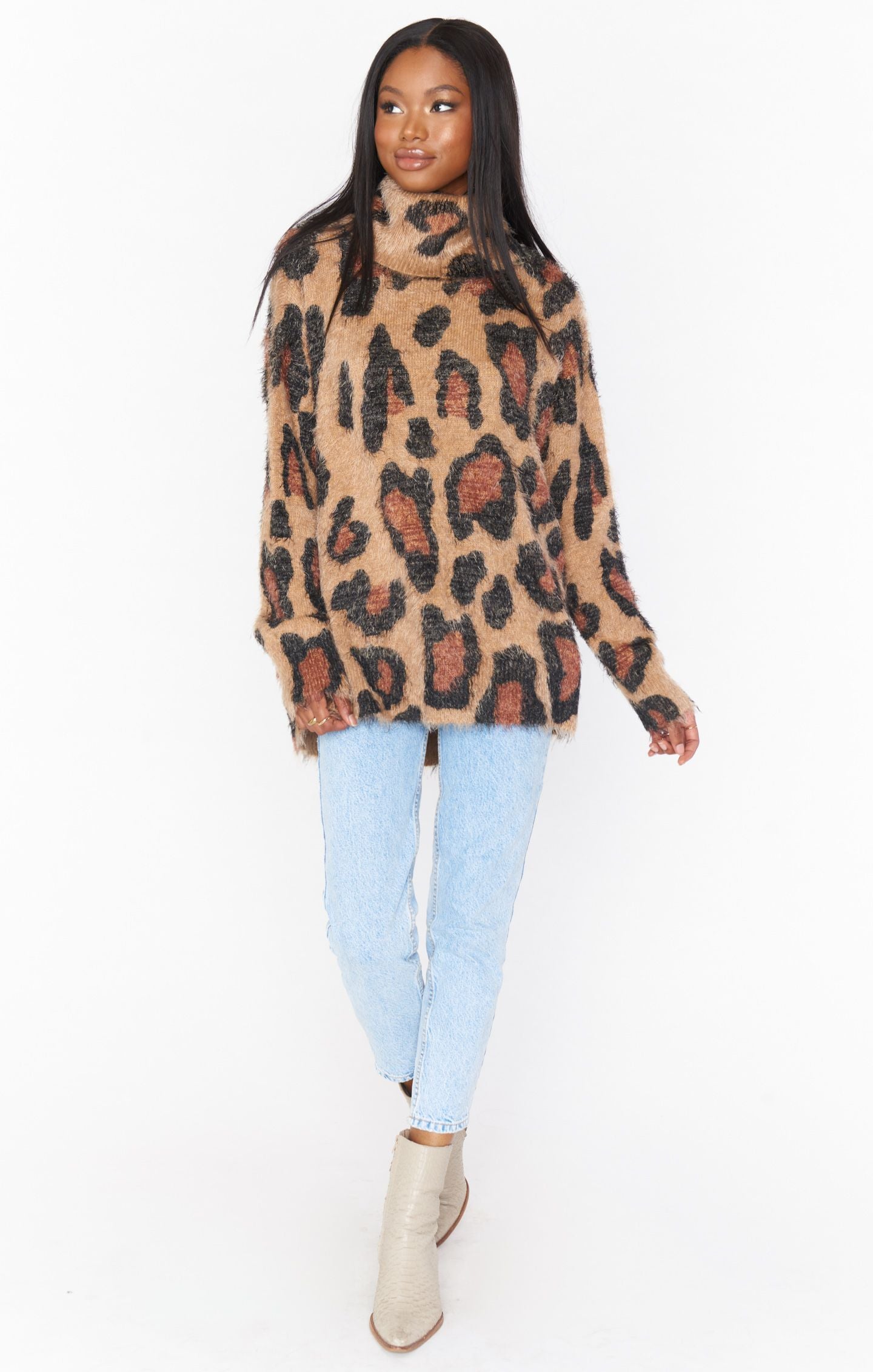 Fatima Turtleneck Sweater-Cheetah Fever Knit