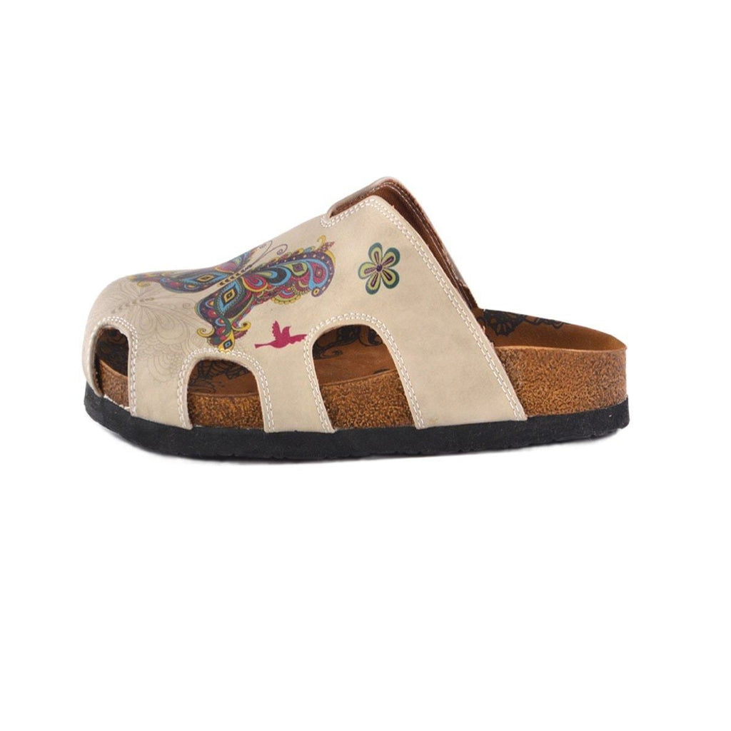 Cream Colored and Butterfly and Bird Patterned Clogs - CAL608 – Calceo.co