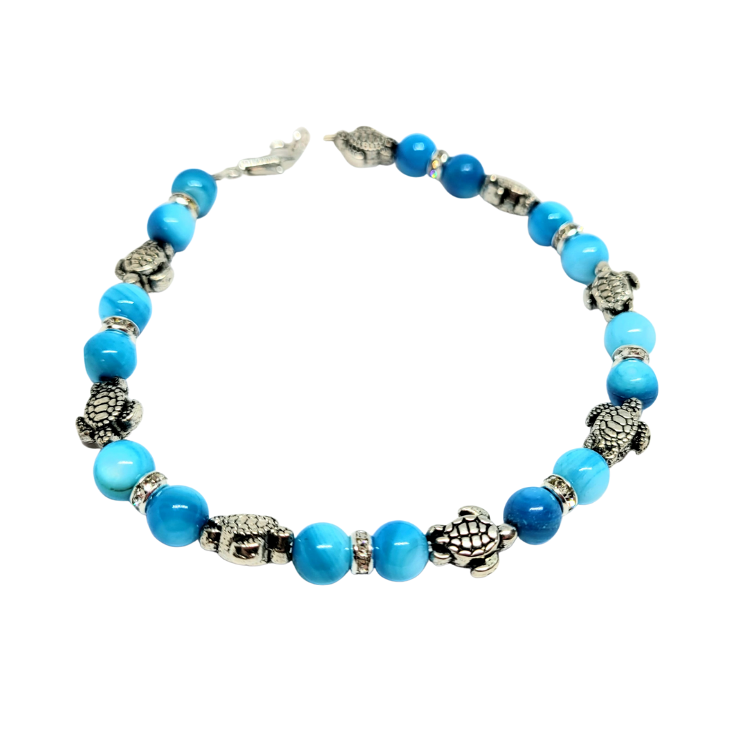 Blue Turtle bracelet, natural shell bracelet, turtle bracelet, stretch