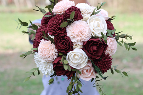 Burgundy Blush Pink Ivory Sola Wood Budget Wedding Bouquet Set, sola f –  SolaFlowerStore