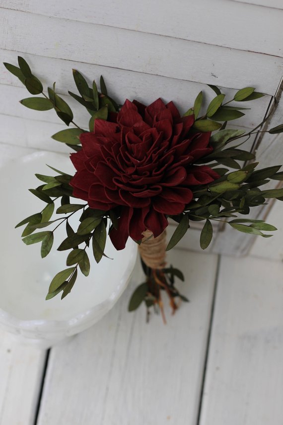 Marsala Burgundy Sola Wedding Bouquet Rustic Wedding Country Wedding Sola Flower Store 0410