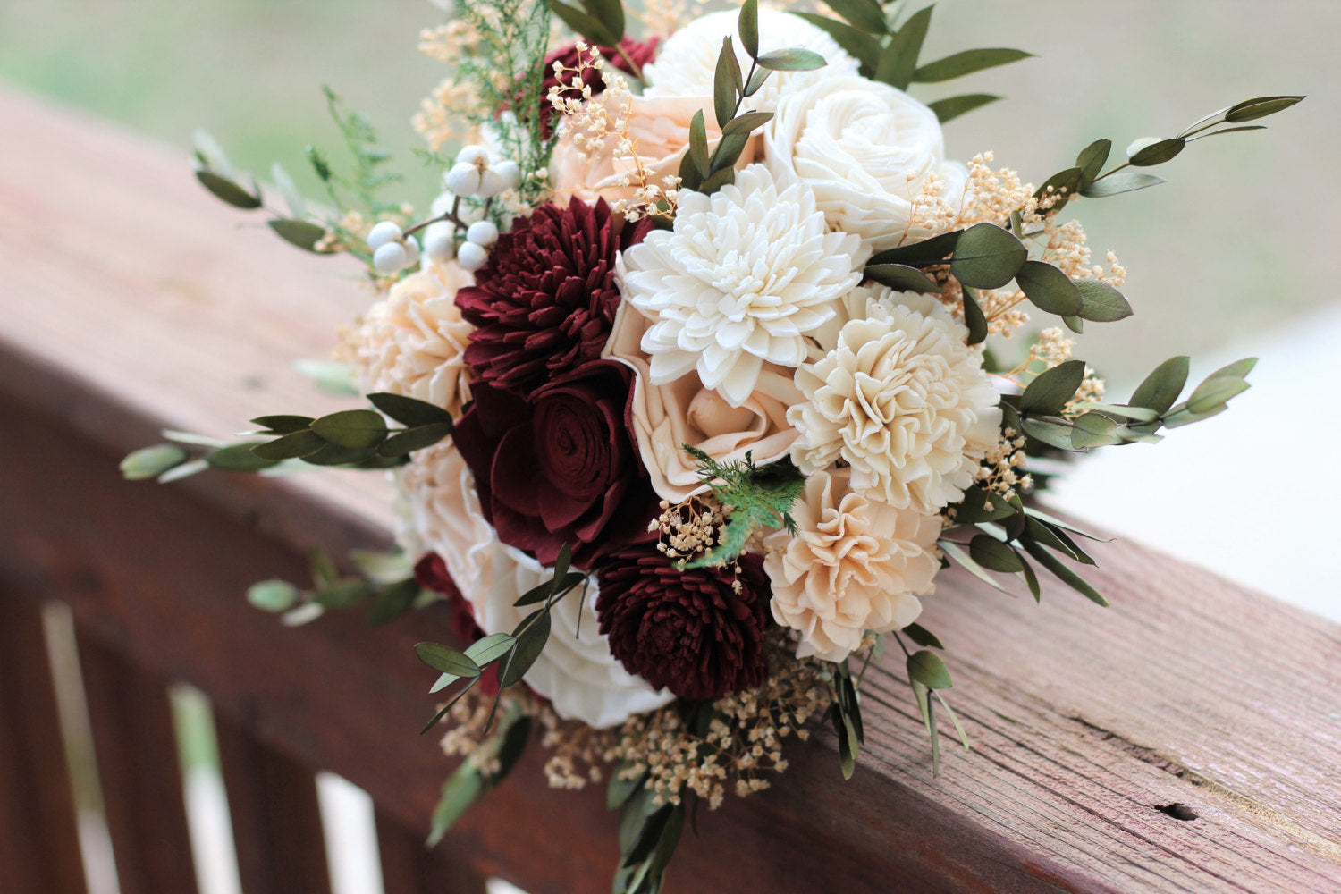 Burgundy And Peach Sola Wood Flower Wedding Bouquet Bridal Bouquet Sola Flower Store 4397