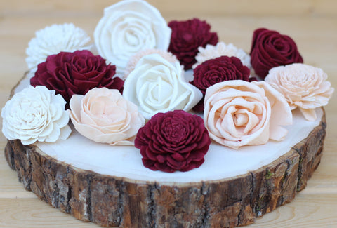 Burgundy and Rose Wood Box - Wood Flowers – Luv Sola Flowers